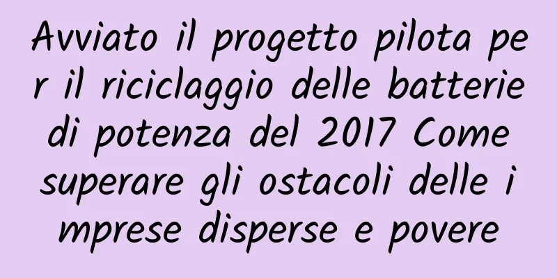 Avviato il progetto pilota per il riciclaggio delle batterie di potenza del 2017 Come superare gli ostacoli delle imprese disperse e povere