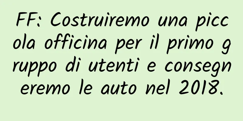 FF: Costruiremo una piccola officina per il primo gruppo di utenti e consegneremo le auto nel 2018.
