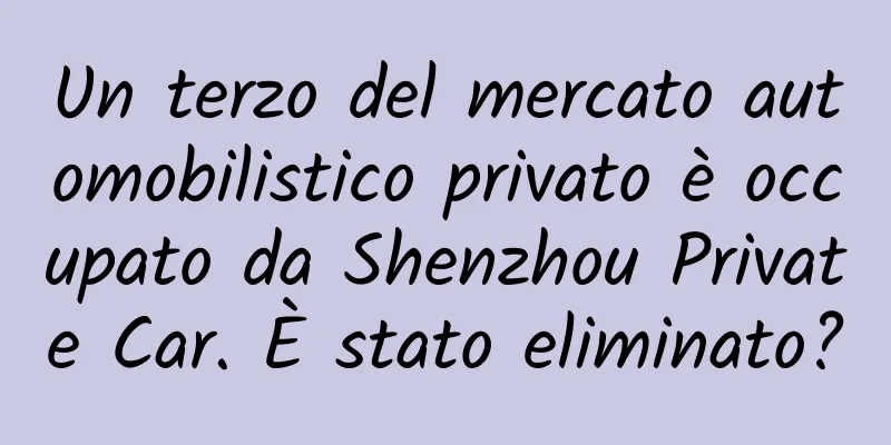 Un terzo del mercato automobilistico privato è occupato da Shenzhou Private Car. È stato eliminato?