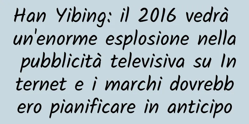 Han Yibing: il 2016 vedrà un'enorme esplosione nella pubblicità televisiva su Internet e i marchi dovrebbero pianificare in anticipo