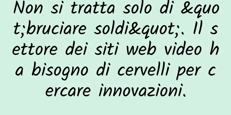 Non si tratta solo di "bruciare soldi". Il settore dei siti web video ha bisogno di cervelli per cercare innovazioni.