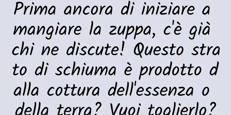 Prima ancora di iniziare a mangiare la zuppa, c'è già chi ne discute! Questo strato di schiuma è prodotto dalla cottura dell'essenza o della terra? Vuoi toglierlo?
