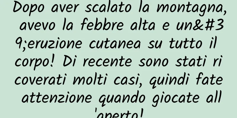 Dopo aver scalato la montagna, avevo la febbre alta e un'eruzione cutanea su tutto il corpo! Di recente sono stati ricoverati molti casi, quindi fate attenzione quando giocate all'aperto!