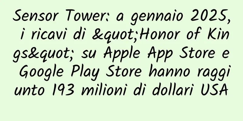 Sensor Tower: a gennaio 2025, i ricavi di "Honor of Kings" su Apple App Store e Google Play Store hanno raggiunto 193 milioni di dollari USA