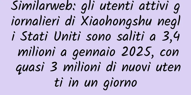 Similarweb: gli utenti attivi giornalieri di Xiaohongshu negli Stati Uniti sono saliti a 3,4 milioni a gennaio 2025, con quasi 3 milioni di nuovi utenti in un giorno