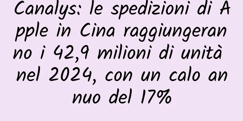 Canalys: le spedizioni di Apple in Cina raggiungeranno i 42,9 milioni di unità nel 2024, con un calo annuo del 17%