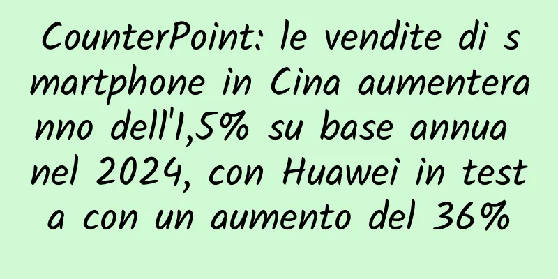 CounterPoint: le vendite di smartphone in Cina aumenteranno dell'1,5% su base annua nel 2024, con Huawei in testa con un aumento del 36%