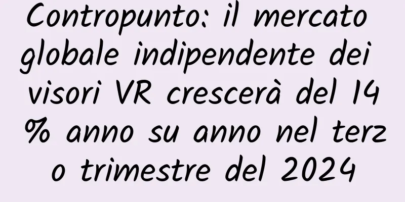 Contropunto: il mercato globale indipendente dei visori VR crescerà del 14% anno su anno nel terzo trimestre del 2024
