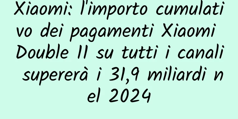 Xiaomi: l'importo cumulativo dei pagamenti Xiaomi Double 11 su tutti i canali supererà i 31,9 miliardi nel 2024