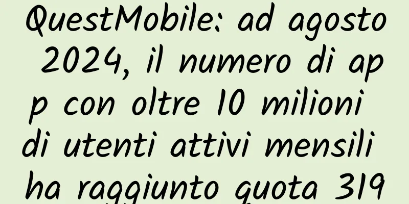 QuestMobile: ad agosto 2024, il numero di app con oltre 10 milioni di utenti attivi mensili ha raggiunto quota 319