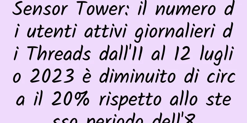 Sensor Tower: il numero di utenti attivi giornalieri di Threads dall'11 al 12 luglio 2023 è diminuito di circa il 20% rispetto allo stesso periodo dell'8