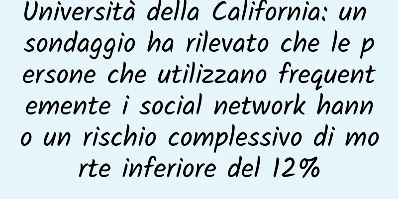 Università della California: un sondaggio ha rilevato che le persone che utilizzano frequentemente i social network hanno un rischio complessivo di morte inferiore del 12%