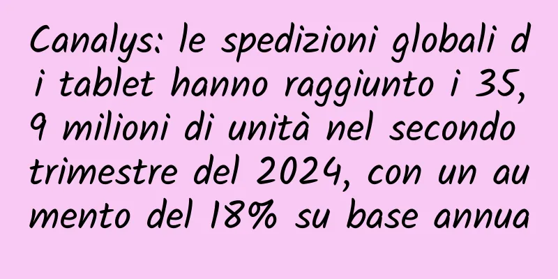 Canalys: le spedizioni globali di tablet hanno raggiunto i 35,9 milioni di unità nel secondo trimestre del 2024, con un aumento del 18% su base annua