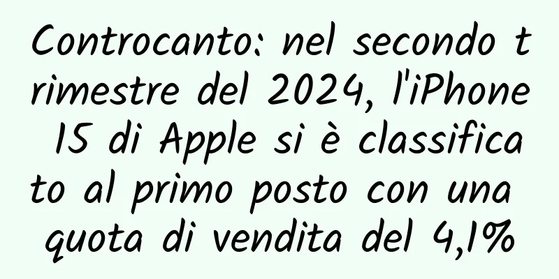 Controcanto: nel secondo trimestre del 2024, l'iPhone 15 di Apple si è classificato al primo posto con una quota di vendita del 4,1%