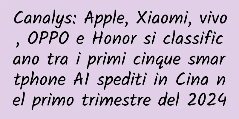 Canalys: Apple, Xiaomi, vivo, OPPO e Honor si classificano tra i primi cinque smartphone AI spediti in Cina nel primo trimestre del 2024