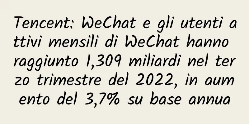 Tencent: WeChat e gli utenti attivi mensili di WeChat hanno raggiunto 1,309 miliardi nel terzo trimestre del 2022, in aumento del 3,7% su base annua