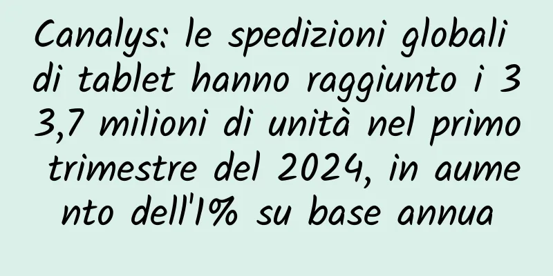 Canalys: le spedizioni globali di tablet hanno raggiunto i 33,7 milioni di unità nel primo trimestre del 2024, in aumento dell'1% su base annua