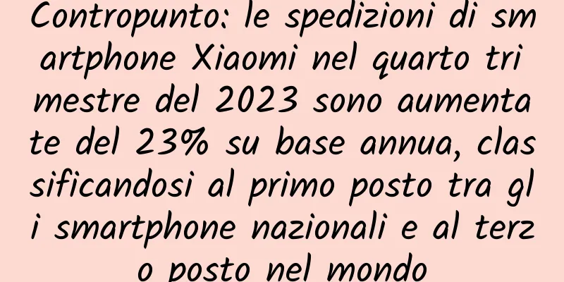 Contropunto: le spedizioni di smartphone Xiaomi nel quarto trimestre del 2023 sono aumentate del 23% su base annua, classificandosi al primo posto tra gli smartphone nazionali e al terzo posto nel mondo