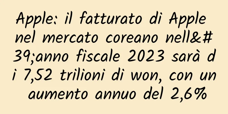 Apple: il fatturato di Apple nel mercato coreano nell'anno fiscale 2023 sarà di 7,52 trilioni di won, con un aumento annuo del 2,6%