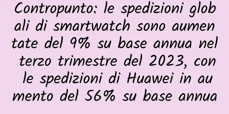 Contropunto: le spedizioni globali di smartwatch sono aumentate del 9% su base annua nel terzo trimestre del 2023, con le spedizioni di Huawei in aumento del 56% su base annua