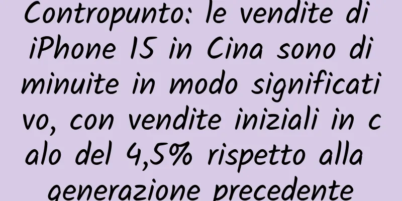 Contropunto: le vendite di iPhone 15 in Cina sono diminuite in modo significativo, con vendite iniziali in calo del 4,5% rispetto alla generazione precedente
