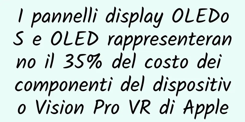 I pannelli display OLEDoS e OLED rappresenteranno il 35% del costo dei componenti del dispositivo Vision Pro VR di Apple