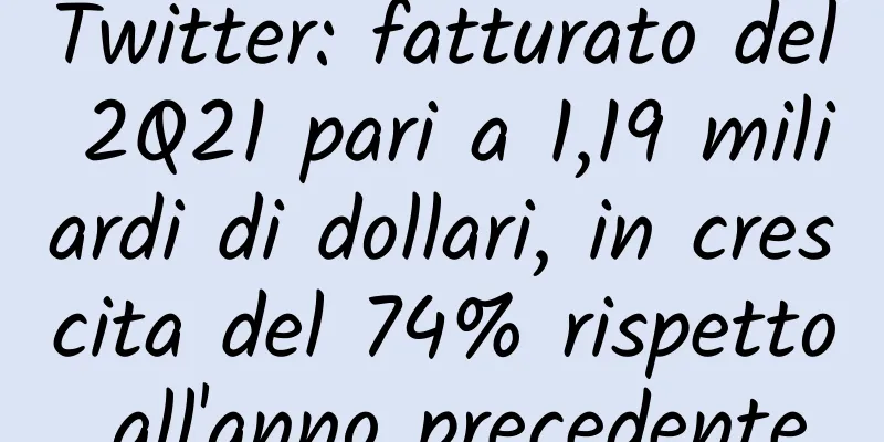 Twitter: fatturato del 2Q21 pari a 1,19 miliardi di dollari, in crescita del 74% rispetto all'anno precedente