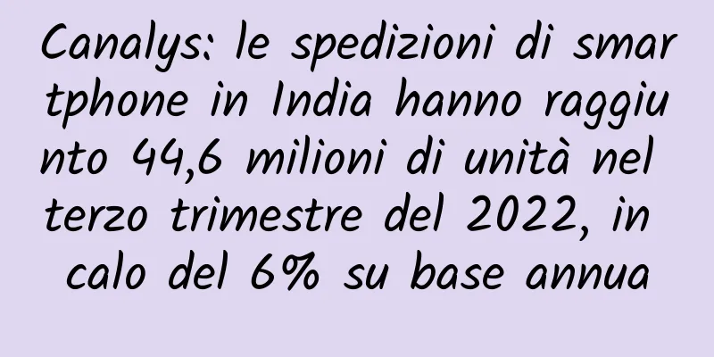 Canalys: le spedizioni di smartphone in India hanno raggiunto 44,6 milioni di unità nel terzo trimestre del 2022, in calo del 6% su base annua