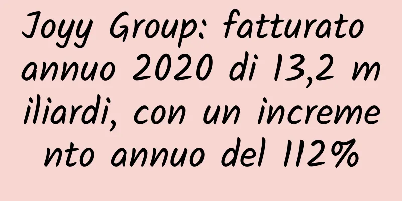 Joyy Group: fatturato annuo 2020 di 13,2 miliardi, con un incremento annuo del 112%