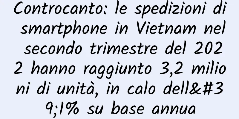 Controcanto: le spedizioni di smartphone in Vietnam nel secondo trimestre del 2022 hanno raggiunto 3,2 milioni di unità, in calo dell'1% su base annua
