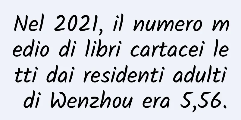 Nel 2021, il numero medio di libri cartacei letti dai residenti adulti di Wenzhou era 5,56.