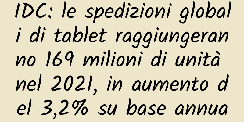 IDC: le spedizioni globali di tablet raggiungeranno 169 milioni di unità nel 2021, in aumento del 3,2% su base annua