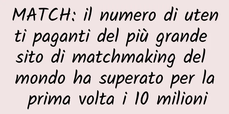 MATCH: il numero di utenti paganti del più grande sito di matchmaking del mondo ha superato per la prima volta i 10 milioni