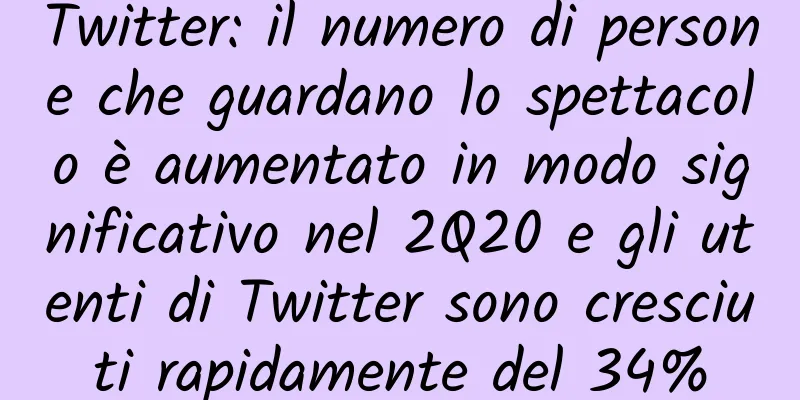 Twitter: il numero di persone che guardano lo spettacolo è aumentato in modo significativo nel 2Q20 e gli utenti di Twitter sono cresciuti rapidamente del 34%