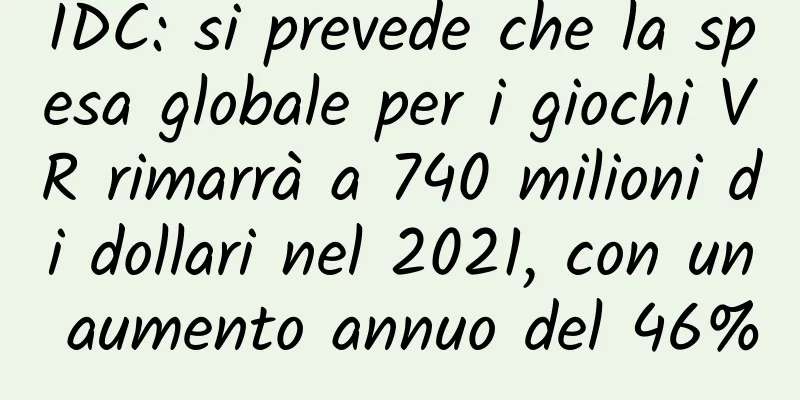 IDC: si prevede che la spesa globale per i giochi VR rimarrà a 740 milioni di dollari nel 2021, con un aumento annuo del 46%