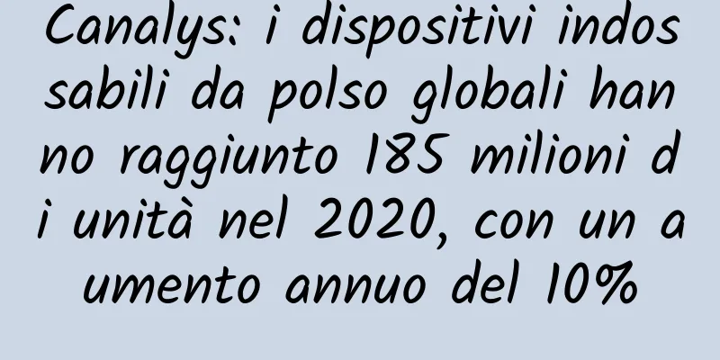 Canalys: i dispositivi indossabili da polso globali hanno raggiunto 185 milioni di unità nel 2020, con un aumento annuo del 10%