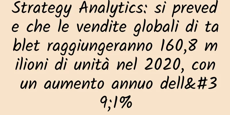 Strategy Analytics: si prevede che le vendite globali di tablet raggiungeranno 160,8 milioni di unità nel 2020, con un aumento annuo dell'1%