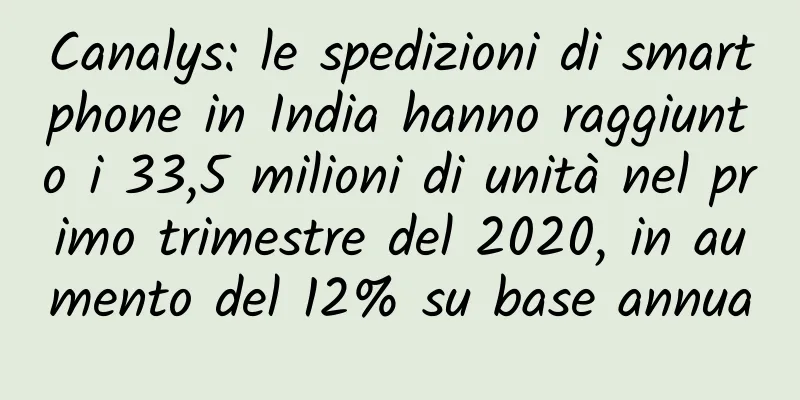 Canalys: le spedizioni di smartphone in India hanno raggiunto i 33,5 milioni di unità nel primo trimestre del 2020, in aumento del 12% su base annua