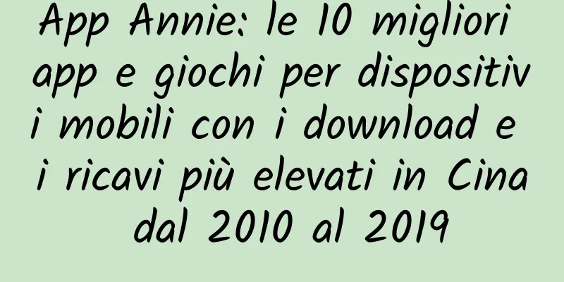App Annie: le 10 migliori app e giochi per dispositivi mobili con i download e i ricavi più elevati in Cina dal 2010 al 2019