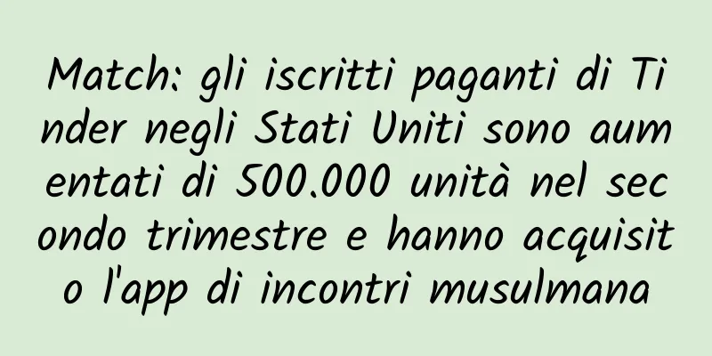 Match: gli iscritti paganti di Tinder negli Stati Uniti sono aumentati di 500.000 unità nel secondo trimestre e hanno acquisito l'app di incontri musulmana