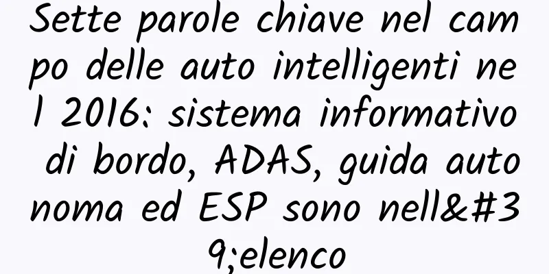 Sette parole chiave nel campo delle auto intelligenti nel 2016: sistema informativo di bordo, ADAS, guida autonoma ed ESP sono nell'elenco