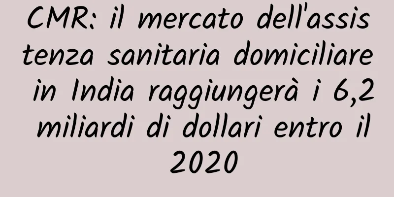 CMR: il mercato dell'assistenza sanitaria domiciliare in India raggiungerà i 6,2 miliardi di dollari entro il 2020