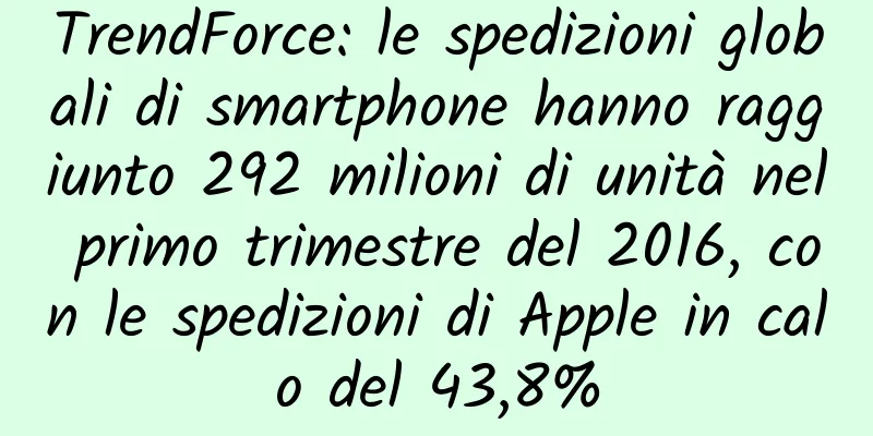 TrendForce: le spedizioni globali di smartphone hanno raggiunto 292 milioni di unità nel primo trimestre del 2016, con le spedizioni di Apple in calo del 43,8%