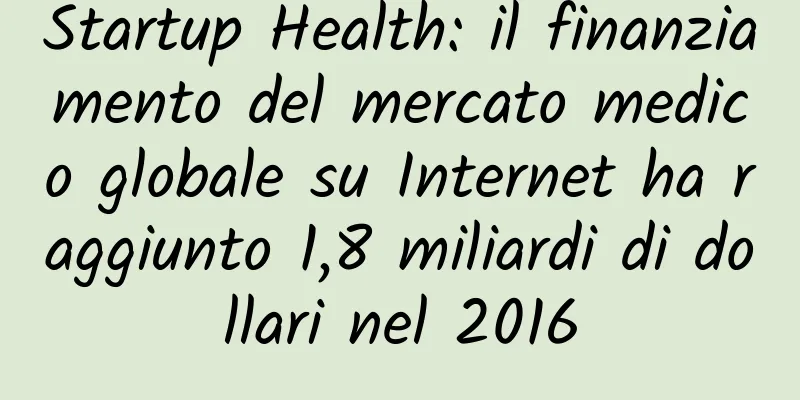 Startup Health: il finanziamento del mercato medico globale su Internet ha raggiunto 1,8 miliardi di dollari nel 2016