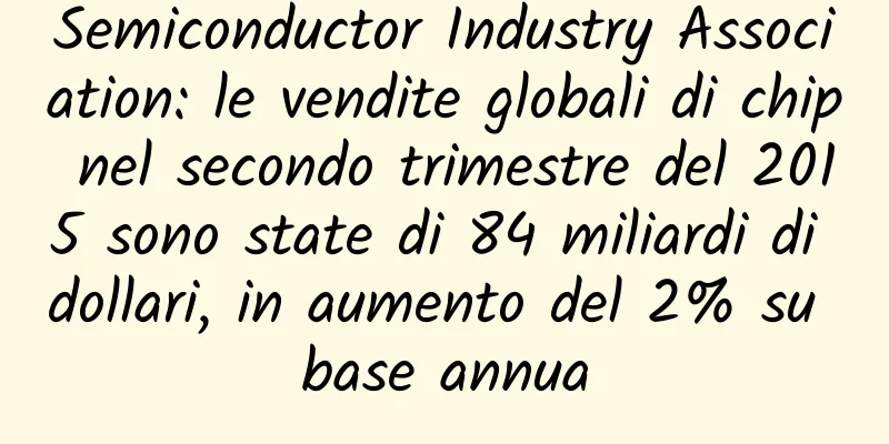 Semiconductor Industry Association: le vendite globali di chip nel secondo trimestre del 2015 sono state di 84 miliardi di dollari, in aumento del 2% su base annua