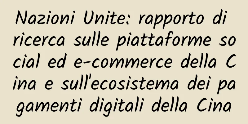 Nazioni Unite: rapporto di ricerca sulle piattaforme social ed e-commerce della Cina e sull'ecosistema dei pagamenti digitali della Cina