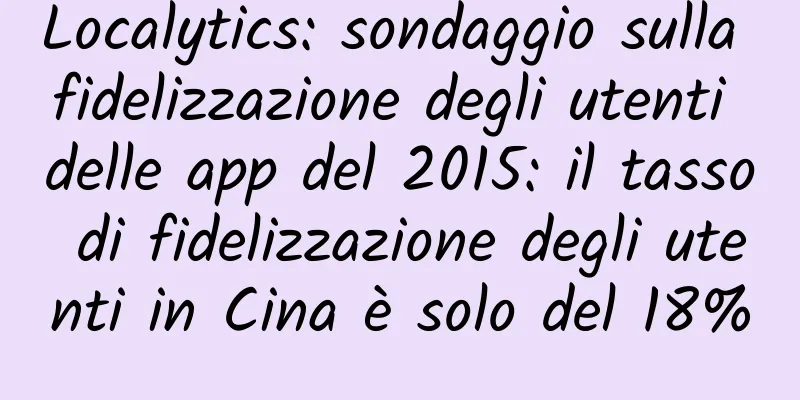 Localytics: sondaggio sulla fidelizzazione degli utenti delle app del 2015: il tasso di fidelizzazione degli utenti in Cina è solo del 18%