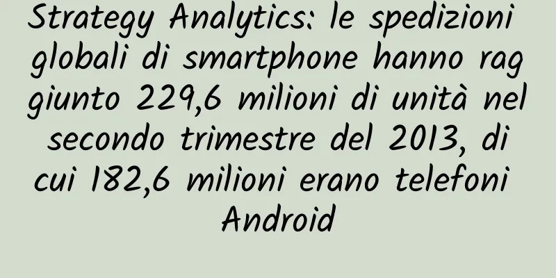 Strategy Analytics: le spedizioni globali di smartphone hanno raggiunto 229,6 milioni di unità nel secondo trimestre del 2013, di cui 182,6 milioni erano telefoni Android