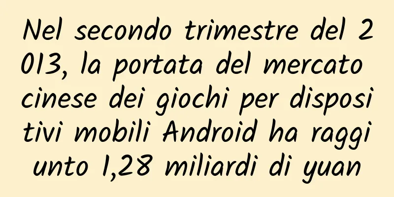 Nel secondo trimestre del 2013, la portata del mercato cinese dei giochi per dispositivi mobili Android ha raggiunto 1,28 miliardi di yuan