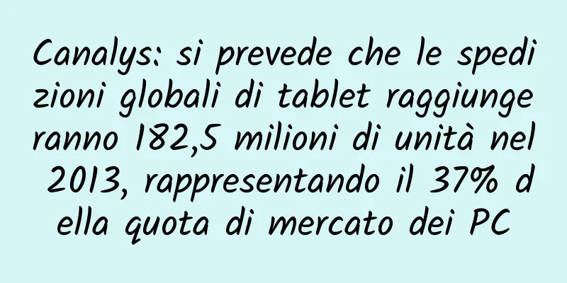 Canalys: si prevede che le spedizioni globali di tablet raggiungeranno 182,5 milioni di unità nel 2013, rappresentando il 37% della quota di mercato dei PC